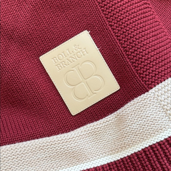 Boll & Branch Burgundy and Cream Court Knit Blanket - Picture 3 of 8